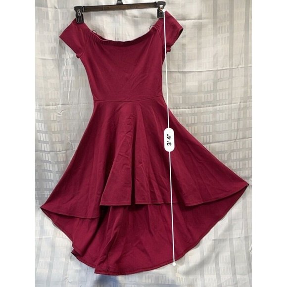 Windsor Womens Dress High Low Stretch Off Shoulder Color Red Burgundy Size S - Picture 3 of 16